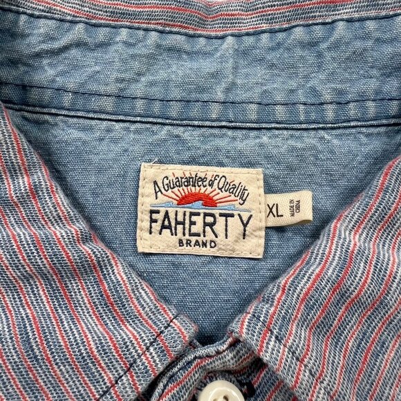 Faherty Short Sleeve Indigo Polo Shirt in Red Sun Striped Size X-Large - Picture 5 of 9